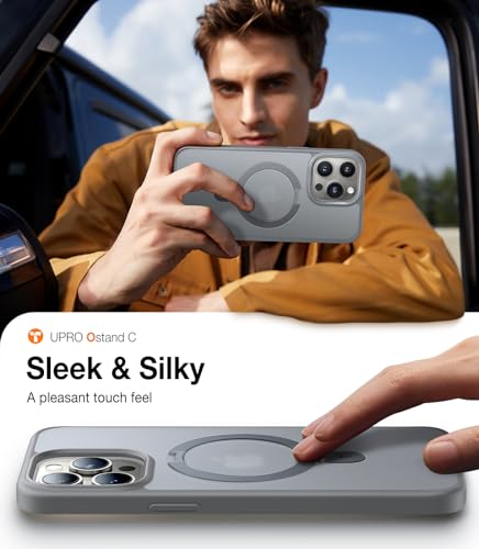 Image of TORRAS Magnetic Stand Designed for iPhone 15 Pro Max Case, [Military Grade Drop Tested][Compatible with MagSafe][Build-in Kickstand] Translucent Slim Anti-Fingerprint, Natural Titanium