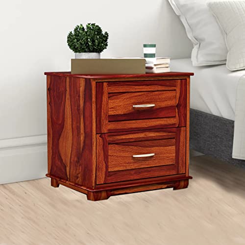 Image of SHIKHA WOOD CRAFT Solid Sheesham Wood Bedside Table with 2 Drawers Storage Nightstand | Multipurpose Wooden Sofa Side End Table Furniture for Bedroom, Living Room, Hotels and Home (Honey Finish)