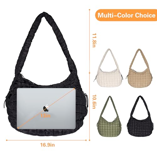 Image of Puffer Tote Bag for Women Large Quilted Tote Bag Crossbody Lightweight Nylon Puffy Hobo Bag Carryall Shoulder Bag for Women