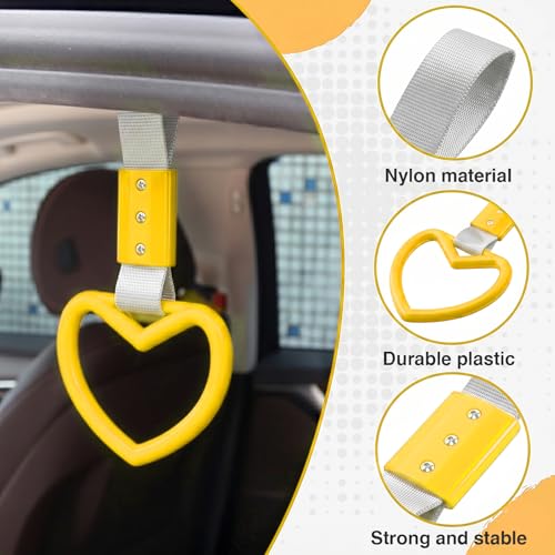 Image of 2PCS Heart Shaped Car Handle Straps, Rear Bumper Warning Keychain Ring for Car Exterior Accessories (Yellow-Silver)