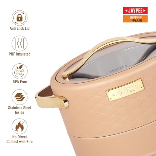 Image of JAYPEE Luxura Klass Set Inner Steel Serving Painted Casserole Set Of 3 Toughened Glass Lid Advanced PU Insulated 100% Food Grade Lockable Hot Box Easy To Keep Roti,Pulao & More|1500,2000,2500 Ml,Brown
