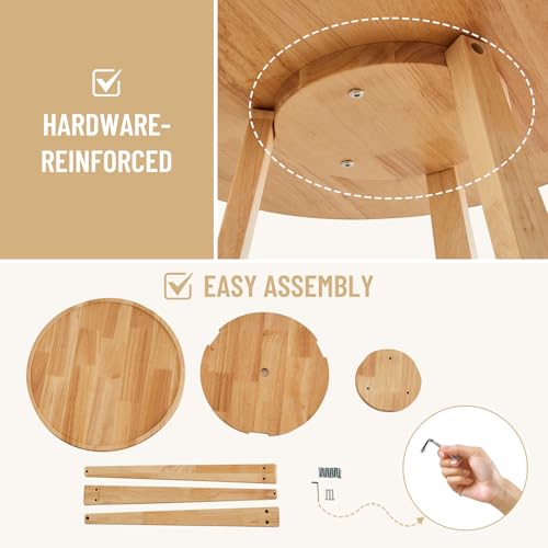 Image of Uniclinens Wood Round End Table - Small Round Side Table with Lower Shelf for Living Room Sofa Couch, Bedroom Wooden Nightstand, Walnut