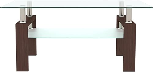 Miniatura 23 de Mesa de centro rectangular de cristal, mesa de té moderna con estante inferior, adecuada para sala de estar, mesas de centro de 2 niveles para sala