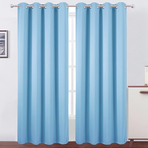 Image of LEMOMO Blackout Curtains 52 x 90 Inch Long Sky Blue Curtains Set of 2 Panels Room Darkening Curtains for Bedroom and Living Room