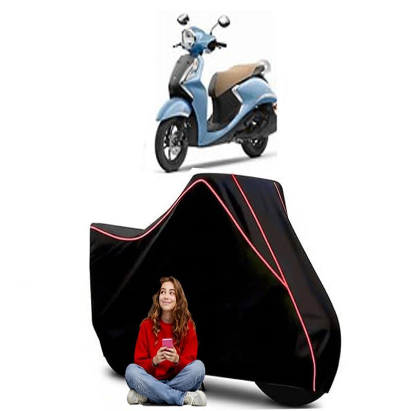 Image of Fascino 125 Disc Deluxe Scooty Bike Cover Water Resistant Outdoor Use Universal Fit Scooters Motorcycles Heavy Duty UV Protection Dust Rain Scratch Resistant Elastic Bottom Black Blue Piping