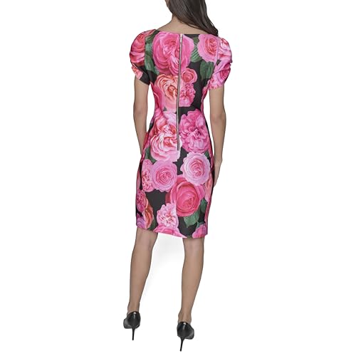 Image of KARL LAGERFELD Short Ruched Sleeve Jewel Neck Sheath Mini Dress