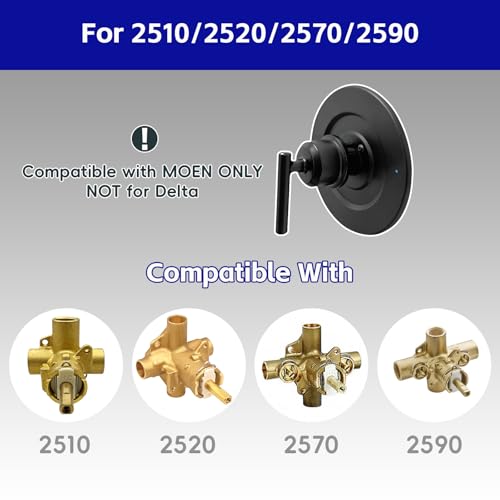 Image of Shower Handle Replacement for Moen 2510 /2520 /2570 /2590 Bathtub Valve, Bath Tub Trim Kit for Single Handle Set (Matte Black)