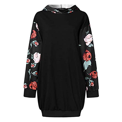 theshyer Sudadera para Mujer Vestido con Capucha Estampado, Top de Manga Larga con Bolsillos, suéter con Capucha de Color Natural
