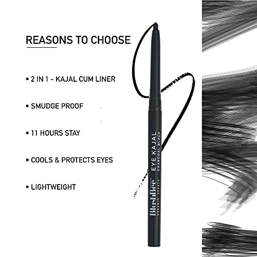 Image of 2 In 1 Retractable Pencil Kajal + Matte Eyeliner Charcoal Black, Smooth & Gentle, Blends Easily, Long Stay, Waterproof, Vegan, Plant-Powered Ingredients, For Sensitive Eyes