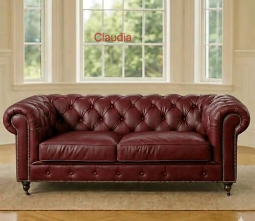 Image of Modern Classic Design Leatherette Luxury Chester Sofa Set with Button Tufted, Sofa for Living Room Home, Office, Hotle and Lobby, Living Room Set (Burgundy, 3+2=5 Seater Sofa)