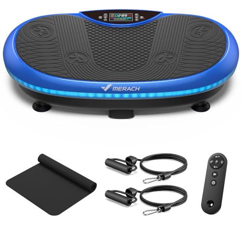 Image of MERACH Vibration Plate Exercise Machine, 4D Whole Body Workout Vibrating Platform for Lymphatic Drainage Weight Loss Muscle Activation, Home Fitness Equipment with Bluetooth Light Pull Cord