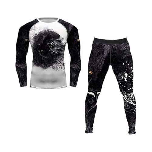 DEHAHA Lion Men's MMA Training Suits Elastic Rash Guard Shirts Spats for Grappling, X-Large