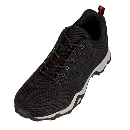 CALTO Men's Invisible Height Increasing Elevator Shoes - Black/Red Super Lightweight Sporty Sneakers - 2.4 Inches Taller - Q103 - Size 10 D(M) US