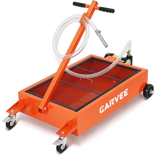 Garvee Waste Oil Drain Pan with 110V Pump 15 gal Low Profile Electric Oil Drain Change Pan with 8 ft Hose & Folding Handle Rolling Oil Drain Cart for Truck RVs Buses