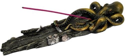 Atlantic Collectibles Giant Octopus On Castaway Shipwreck Deck Stick Incense Burner Figurine 10.25" Long