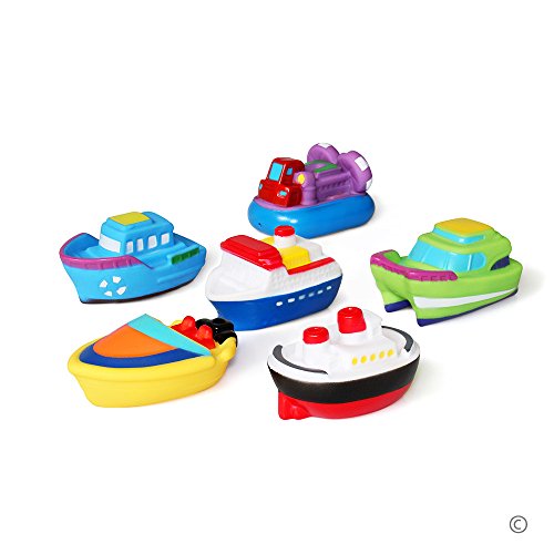JUNSHEN Bathtub Floating Bath Toys(6PCS) with Storage Net,Baby Soft Bath Time Boat Toys,Bathtub Learning Water Toys and Bathroom Toys for Toddlers
