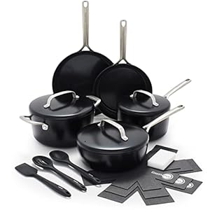 GreenPan GP5 Hard Anodized Healthy Ceramic Nonstick 14 Piece Cookware Pots & Pans Set, Heavy Gauge Scratch Resistant, Stay-Flat-Surface, Induction, Oven Safe, PFAS-Free, Black