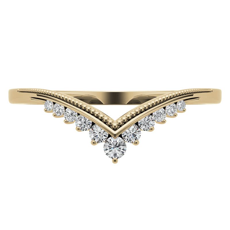 0.20 CT V-Shaped Round Cut Moissanite Diamond D Color Prong Setting Stackable Wedding Band In Gold And 925 Sterling Silver Ring For Women Engagement & Anniversary Band Ring For Her Or Mothers Day Ring