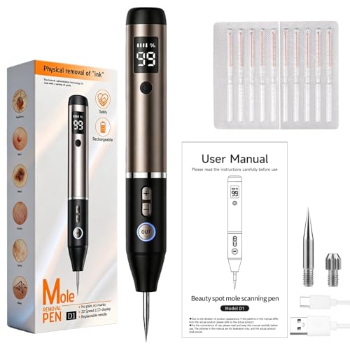 20-Level Plasma Pen Skin Tag & Mole Remover Kit with LED Blue Light, LCD Display, Type-C Rechargeable, Replaceable Needles for Warts, Spots, Freckles, Nevus (Face & Body)