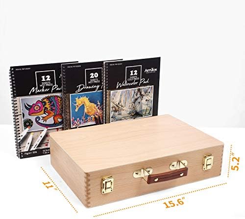 ARTIBOX 134 Pieces Deluxe Art Set, Supplies with Beech Wooden Case, Painting Drawing Art Kit Includes Watercolor Pencils, Woodless Graphite Pencils, Water-Soluble Oil Pastels for Adults Kids