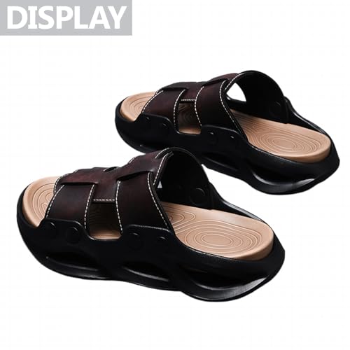 Mens Leather Platform Non Slip Beach Slides Comfortable Slip On Open Round Toe Thick Sole Casual Sandals For Casual Daily Vacation Indoor Outdoor4