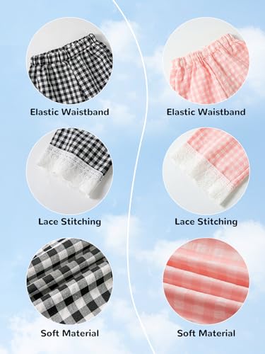 Image of Miipat Toddler Girls Wide Leg Pants Elastic Waist 2 Pack Gingham Pants Girls Loose Checkered Plaid Lace Bottoms