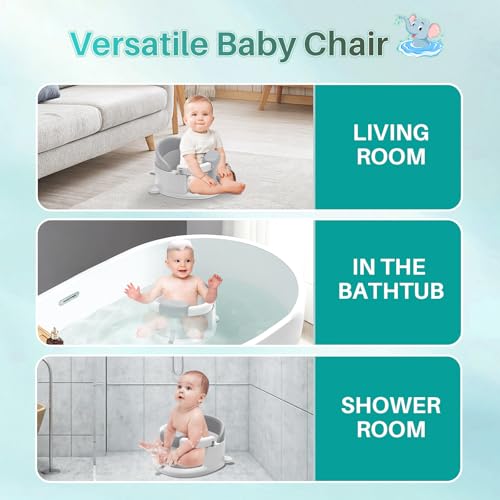 Image of Inaya Baby Bath Seat for Babies 6 Months & Up, Non-Slip, Safe and Comfortable Bathub Chair for Sitting-Up, Ideal Open Design - Essential Bath Time Support (Blue)