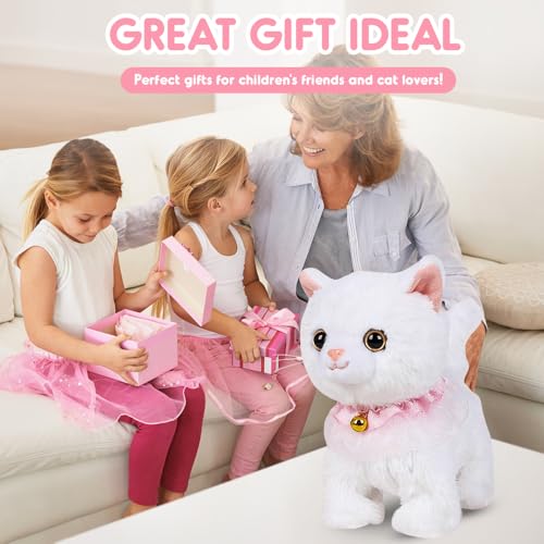 Xuxlekk Peluche Gatto Interattivo, Giochi Gatto Interattivi, Elettronico Pet Giocattolo Per Robot Gatti Per Bambini Che Abbaia E Cammina, Regali Di Festival Per Bambini 2 3 4 Anni(Bianco) (White) - 7