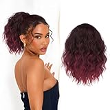 Sidaila Ponytail Extension, 8 Inch Drawstring Ponytail Short Hair Extensions Curly Wavy Fake Pony Tails Hair Extensions Clip on Ponytails Hairpiece Pony Tail Extensions for Women - Black to Burgundy