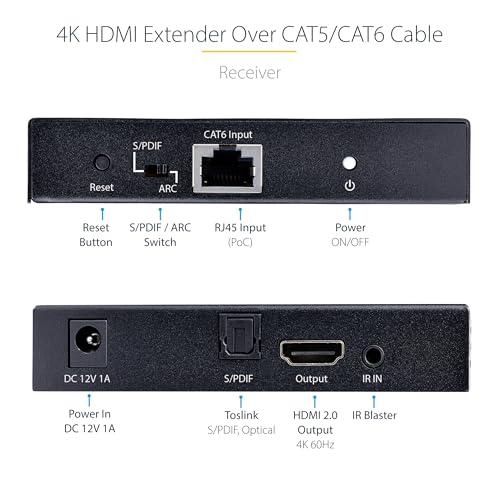 Image of StarTech.com 4K HDMI Extender Over CAT5 /CAT6 Cable, 4K 60Hz HDR Video Extender Up to 230ft (70m), HDMI Over Ethernet Cabling, S /PDIF Audio Out, HDMI Transmitter and Receiver Kit (4K70IC-EXTEND-HDMI)