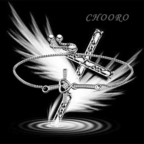 Image of CHOORO Christian Jewelry Sideways Cross Bracelet Side Cross Adjustable Bracelet Christian Bracelet Religious Jewelry Baptism Bracelet Confirmation Bracelet