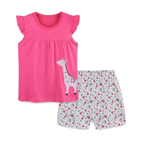 Image of Girls Shorts Set Outfits for Toddler Girls T-shirts Clothing Sets Kids Summer Graphic Cotton Tops Tees 3-7 Years