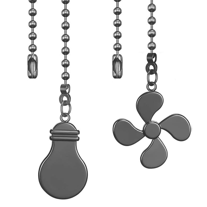 Image of Ceiling Fan Chain Extender Set, 12 Inch Ornaments Extension Chains with Decorative Light Bulb and Fan Cord, Gun Metal Finish