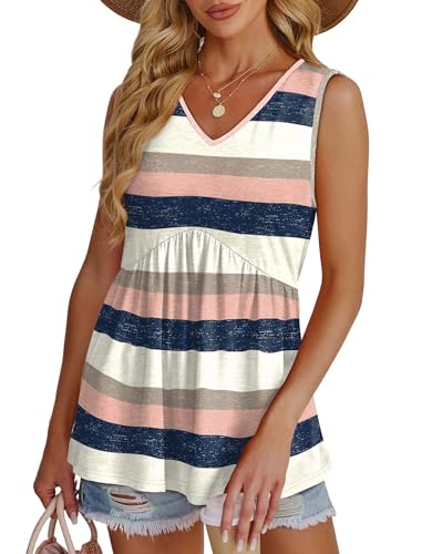 Image of OFEEFAN Womens Tank Tops 2025 Flowy Peplum Tops for Women Dressy Sleeveless V Neck Babydoll Tank Tops