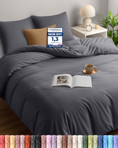 Utopia Bedding Bettwäsche 155x220 - Mikrofaser Bettbezug 155x220 cm + 2 Kissenbezüge 80x80 cm - Grau