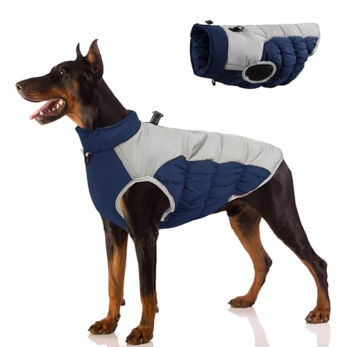 FEimaX Manteau d'hiver pour Chien Veste Imperméable avec Harnais et Fermeture éclair pour Petit Moyenne à Grande Taille Chien, Animaux Vêtements Réfléchissants met Elastische Taille