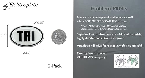 Image of Elektroplate 2 Mini Triathlon Black and White OEM Chrome Emblems for Motorcycles, Watercrafts, and Decorations | Universal Fit at 2.15 inch x 1.4 inch | Weatherproof | 2-Pack
