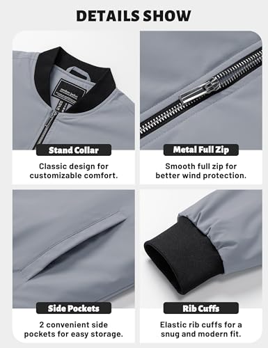 Image of TACVASEN Men's Bomber Jacket Fall Winter Warm Full Zip Windbreaker Jackets | Water-repellent windproof quilted jacket, 3 utility pockets, versatile for fall winter cold weather