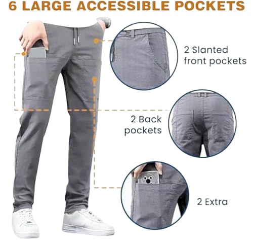 Sirmale Multipants-High Stretch Multi-Pocket Durable Cargo Pants Mens Breathable Casual Lightweight Pants, Elastic Waist3