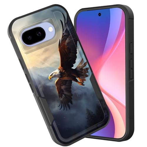CICPLKSE for Pixel 9a Case,Dual Layer Heavy Duty Hybrid Shockproof Hard PC Soft Silicone TPU Bumper Protective Cover Case for Google Pixel 9a 6.3 inch 2025,Eagle Flying Over Mountain