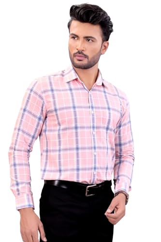 Image of 100% Cotton Slim Fit Light Pink Premium Full Sleeves Shirt for Men