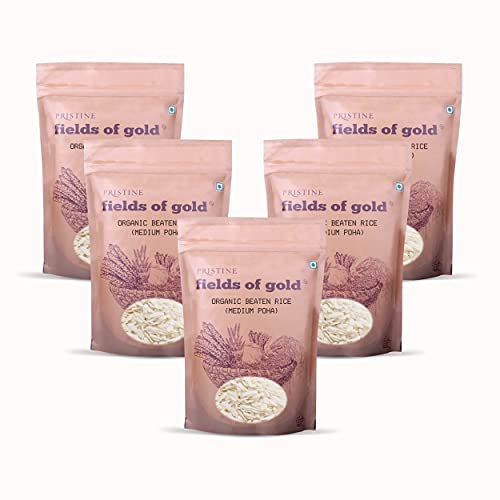 Image of PRISTINE Fields of Gold Organic Beaten Rice (Medium Poha), 500 g (Pack of 5)
