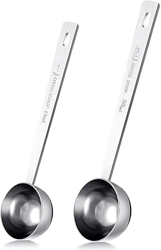 Juego de cucharas de café de mango largo, 1 cucharada, 2 cucharadas, cuchara medidora cucharada cucharada de acero inoxidable para café molido, té,