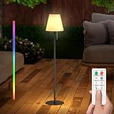 GGII Solar & USB Rechargeable Outdoor Floor Lamp Dimmable RGB Warm White LED Lights for Yard Garden Patio(Round Base h 40 inch Black)