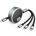 3 in 1 Einziehbares Ladekabel[1,2M],CAFELE PD QC 4,0 5A Schnellladekabel&Datenübertragung USB C Ladekable,TypC Auf TypC/1P/Micro Multi USB Kabel für ChroBook,Samsung Galaxy S21 Note,Huawei,Pd Air2020
