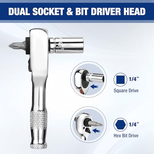 16-Pc WORKPRO Stubby Ratchet & Bit Driver Set (1/4", 3/8" Drive) - image 4