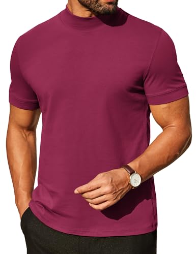 Image of COOFANDY Mens Mock Turtleneck Shirts Casual Premium Cotton Short Sleeve Shirt Basic Half Neck T-Shirts
