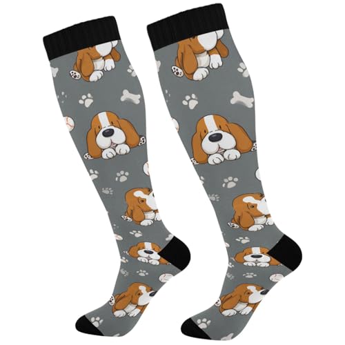 Image of Pigsaly Womens Compression Socks Yellow Stars Funny Brown Capybara Knee High Socks Athletic Tube Sock Outdoor Sport Socks