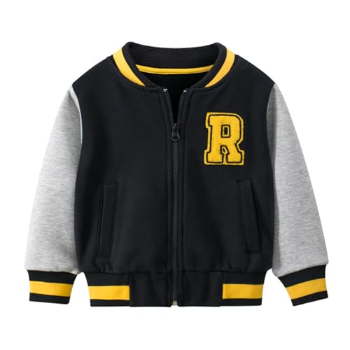 Image of Volunboy Kids Baseball Jacket Varsity Letterman Coat Fall Winter Fleece Bomber Vintage Outerwear