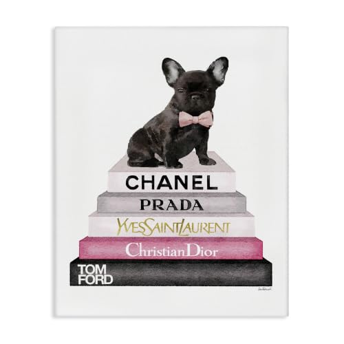 Glam French Bulldog Book Stack, 16 x 20 Inch Canvas Wall Art